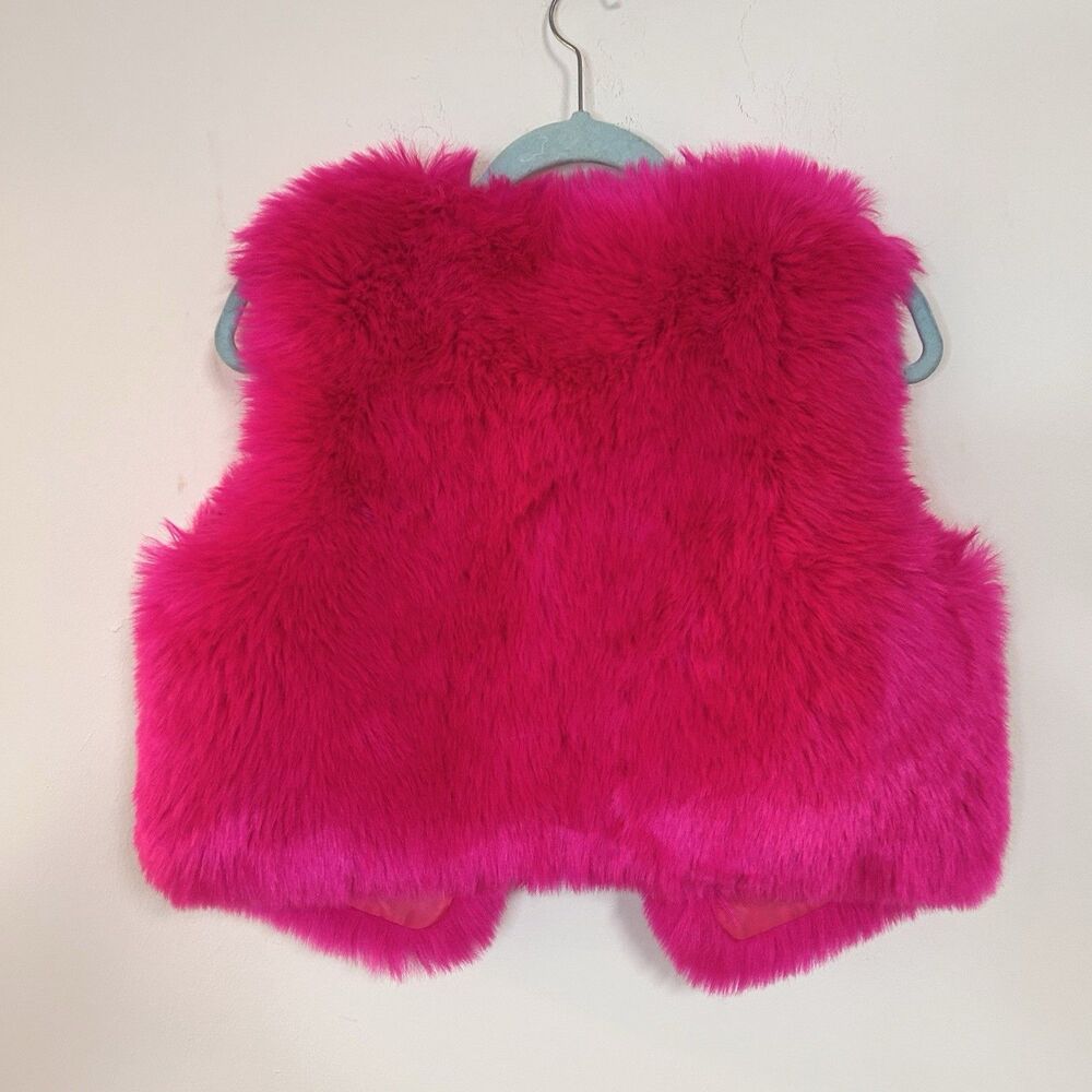 Hot Pink Faux Fur Vest Women S/M CODIGO Cropped Open Front Statement - Picture 5 of 8